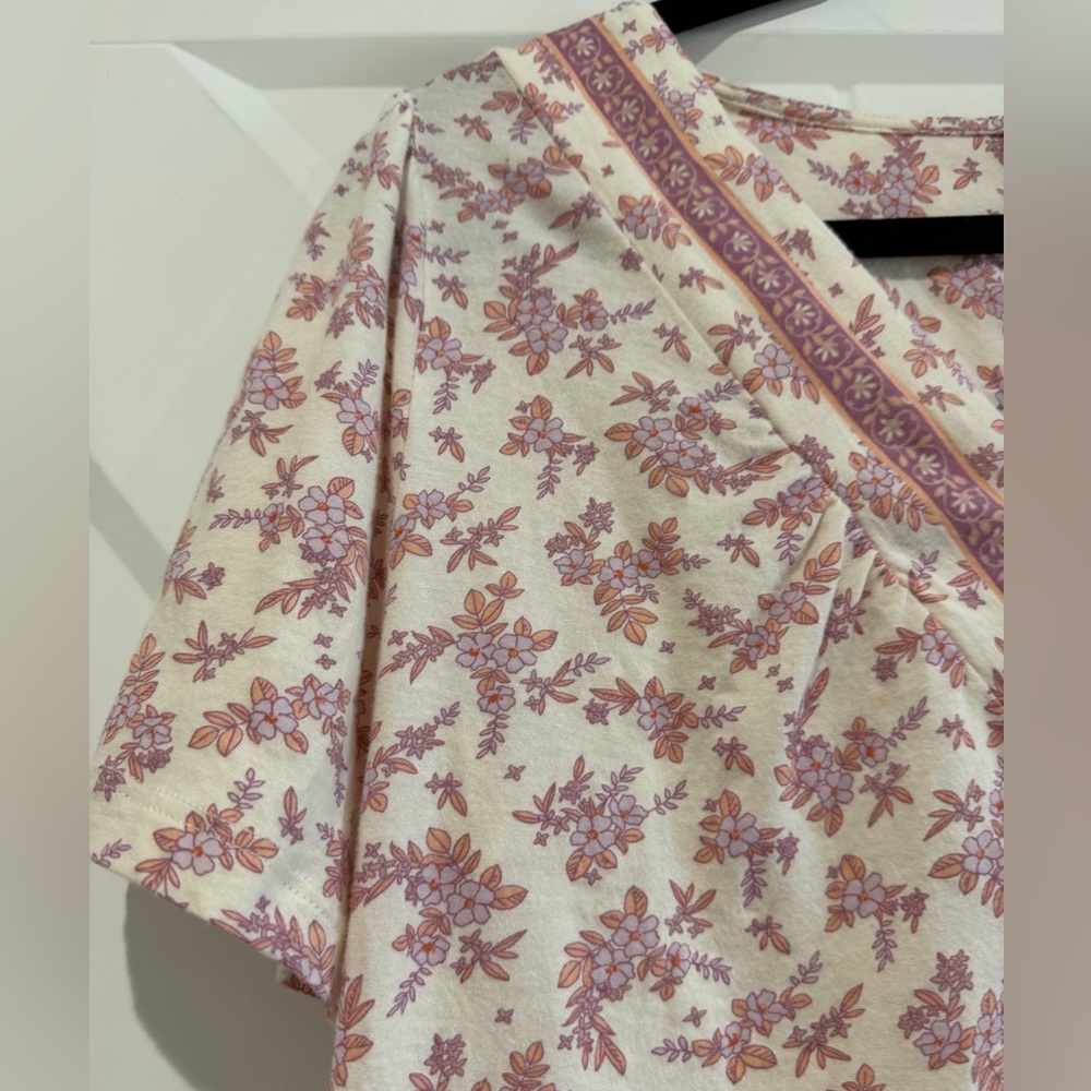 Lucky Brand Pink and Cream Floral Blouse 100% Cotton - Picture 4 of 5